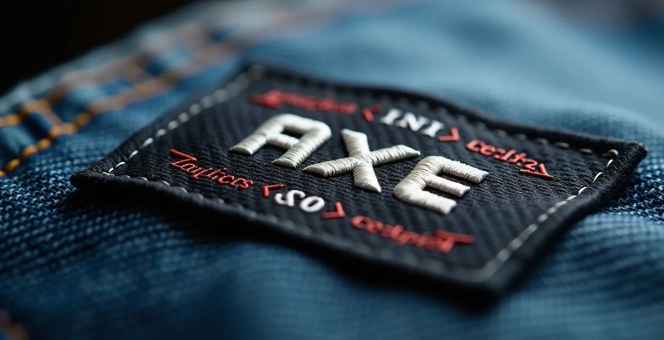 Gros plan sur les codes de certification d'un pantalon de travail